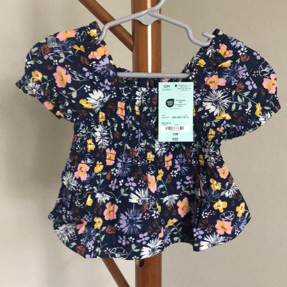 NWT Blue Top with Florals Size 12 Months